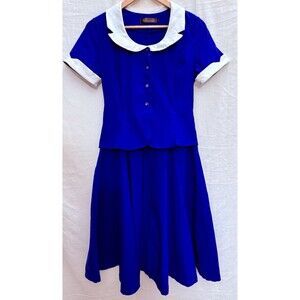 NWOT Cobalt Blue Peter Pan Collar Dress Fit Flare Rockabilly 50s Wifey Madmen Lg